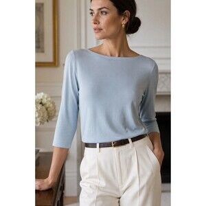 Liz Claiborne Collection 100% Silk Knit Top Ice Blue 3/4 Sleeve Women’s L
